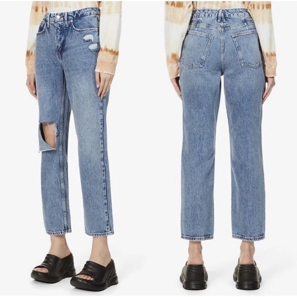 NWOT Good American 90s Duster Jeans Size 16 | High Rise Straight Leg Distressed - Picture 1 of 6